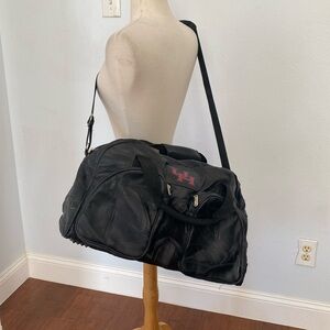 Seville Gear Patch Leather Weekender Duffel Bag‎ P-223 Black Overnight Carry On